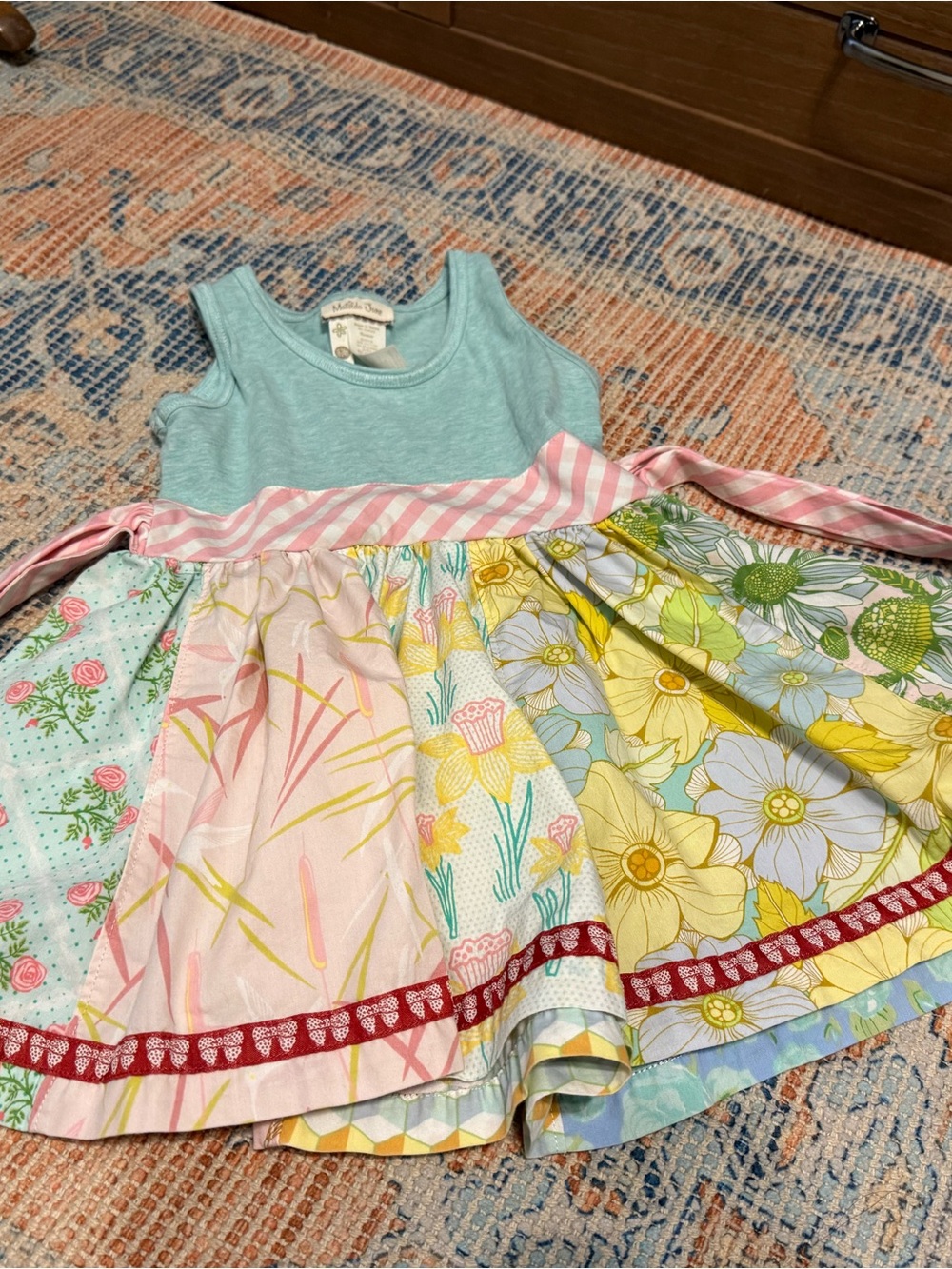 Matilda Jane Mint Tank Dress with Pastel Floral Patchwork